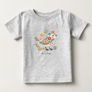 Liten fågel lämnar blommor rosa baby t-shirt