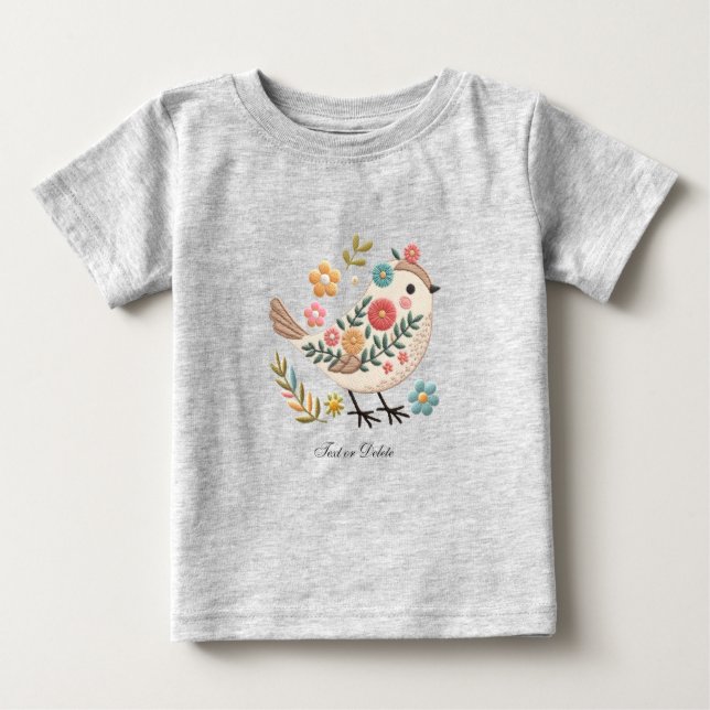 Liten Fågel Lämnar Blommor Rosa Baby T-Shirt (Framsida)