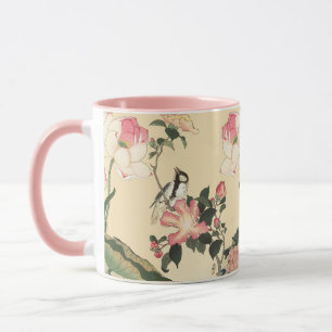 LITEN FÅGEL MED ROSA ROSOR OCH LOTUSBLOMMOR MUGG