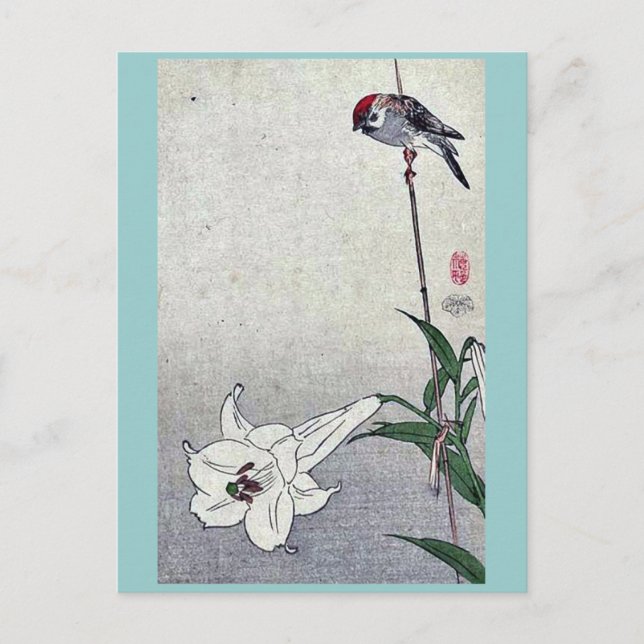Liten fågel på liljefabrik av Baison, Ukiyoe Vykort (Framsida)
