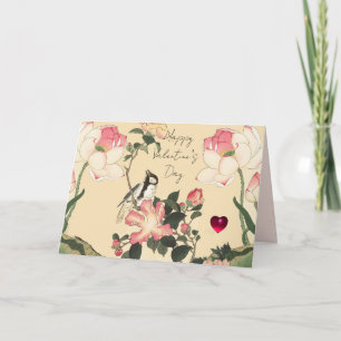 LITEN FÅGEL,ROSA ROSOR,LOTUSBLOMMA Alla hjärtans d Helgkort