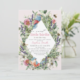 Liten fågel vildblomma grönska flicka baby shower inbjudningar