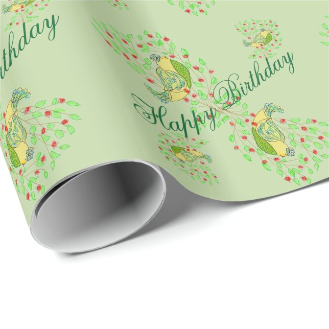Liten fågeldesignern Grattis på födelsedagen Gift  Presentpapper (Rullad Hörn)