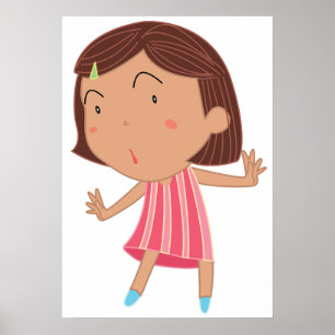 Liten fantasifull flicka i rosa randig klänning poster