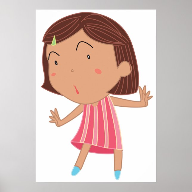 Liten fantasifull flicka i rosa randig klänning poster (Framsidan)