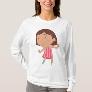 Liten fantasifull flicka i rosa randig klänning t shirt