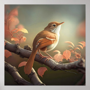 Liten färgrik fågel som sitter på en gren AI Natur Poster