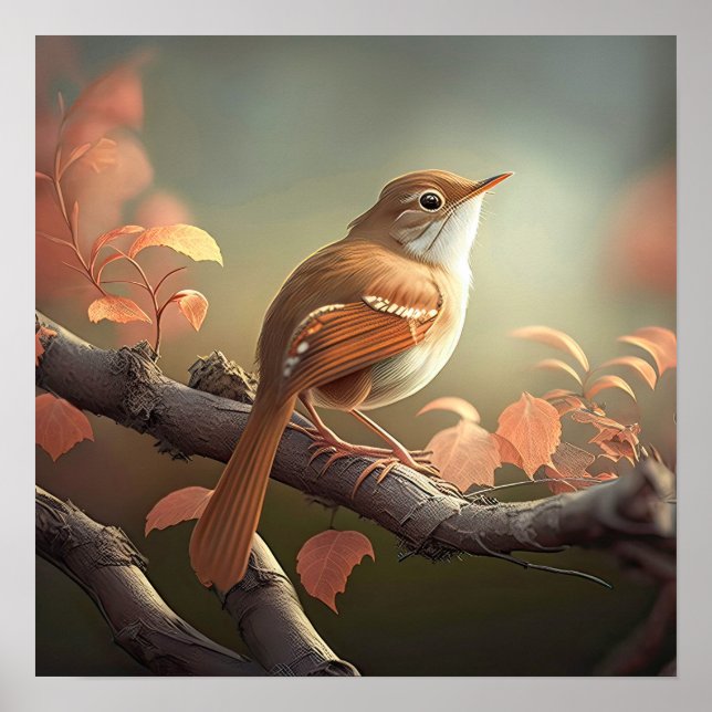 Liten färgrik fågel som sitter på en gren AI Natur Poster (Framsidan)
