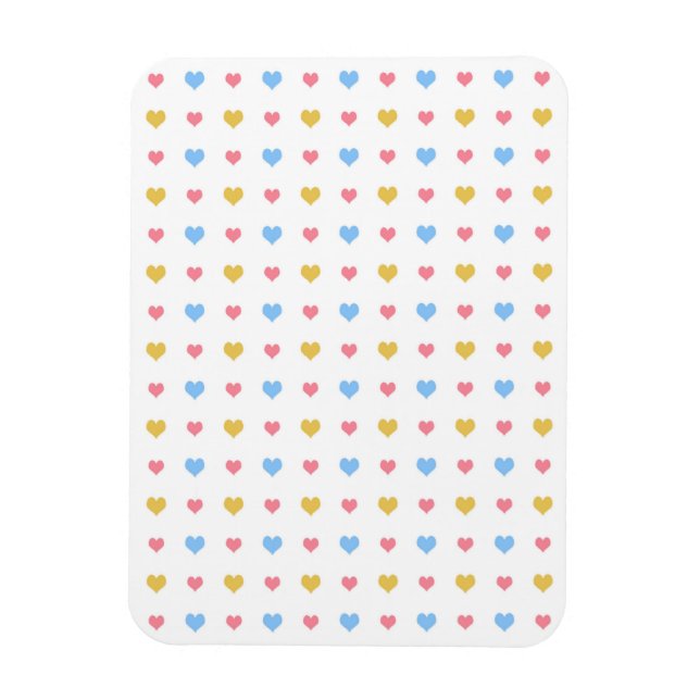 Liten färgrik hjärtmönster rosa blått gult magnet (Vertikal)