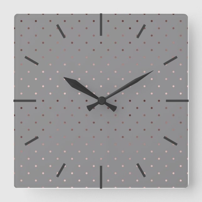 liten faux ro guld grått polka dots mönster fyrkantig klocka (Framsida)