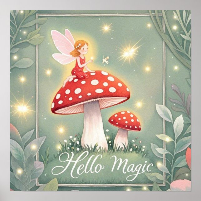 Liten fe på toppen av svamp och glöder  poster (Framsidan)