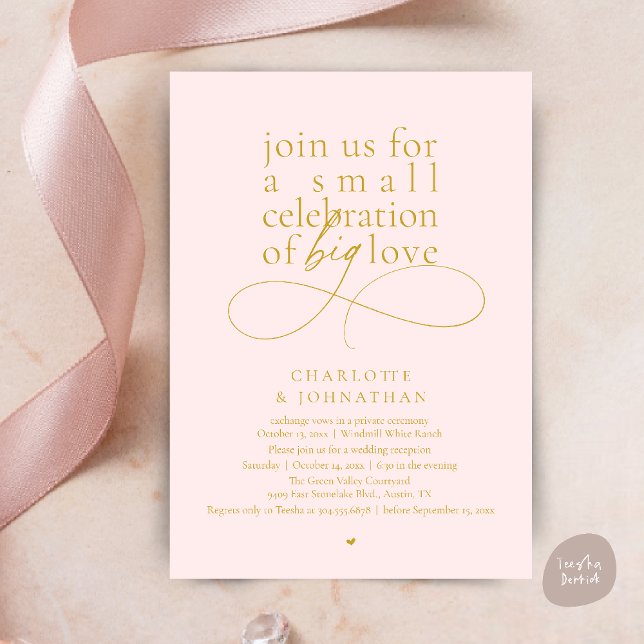 Liten firande av stor kärlek, elegant minimalistis inbjudningar (Small Celebration of Big Love, Elegant Minimalist Wedding Reception Invitation Card in gold blush)