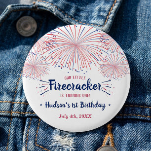 Liten Firecracker 4:e Juli 1-års Födelsedagsfest Knapp