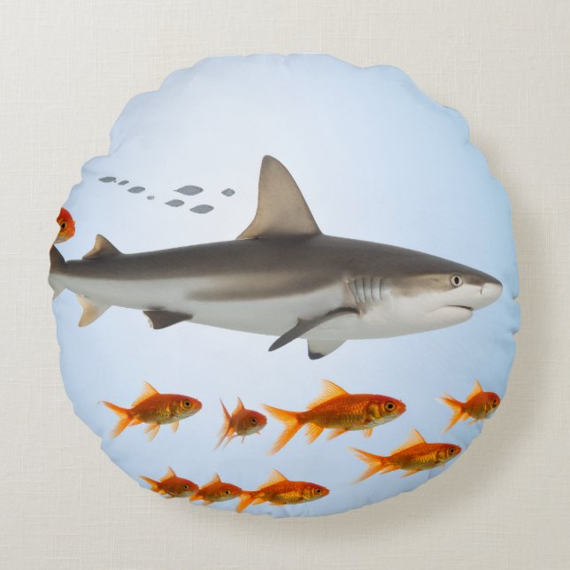 Liten Fisk Stor Skugga Rund Kudde (Framsidan)