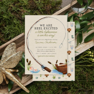 Liten Fiskare Äventyrs Akvarell Baby Shower Inbjudningar