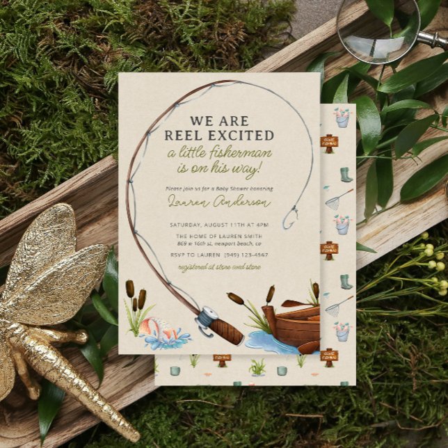 Liten Fiskare Äventyrs Akvarell Baby Shower Inbjudningar (Skapare uppladdad)