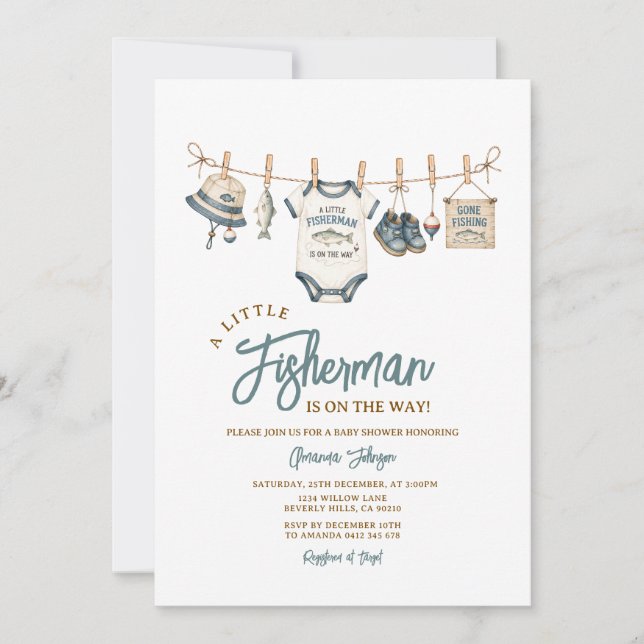 Liten Fiskare Baby Shower Inbjudan (Framsida)
