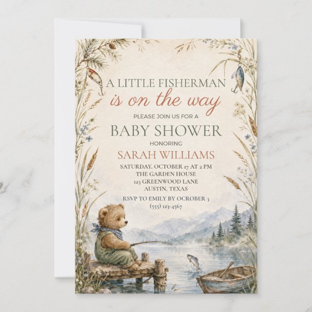 Liten fiskare baby shower inbjudningar (Framsida)