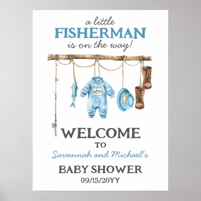 Liten Fiskare Baby Shower Välkommen Poster (Framsidan)