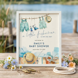 Liten Fiskare Klädstreck Välkommen Babyfirande Poster