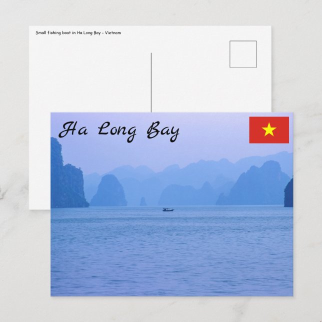 Liten fiskebåt i Ha Long Bay - Vietnam, Asien Vykort (Fram/baksida)