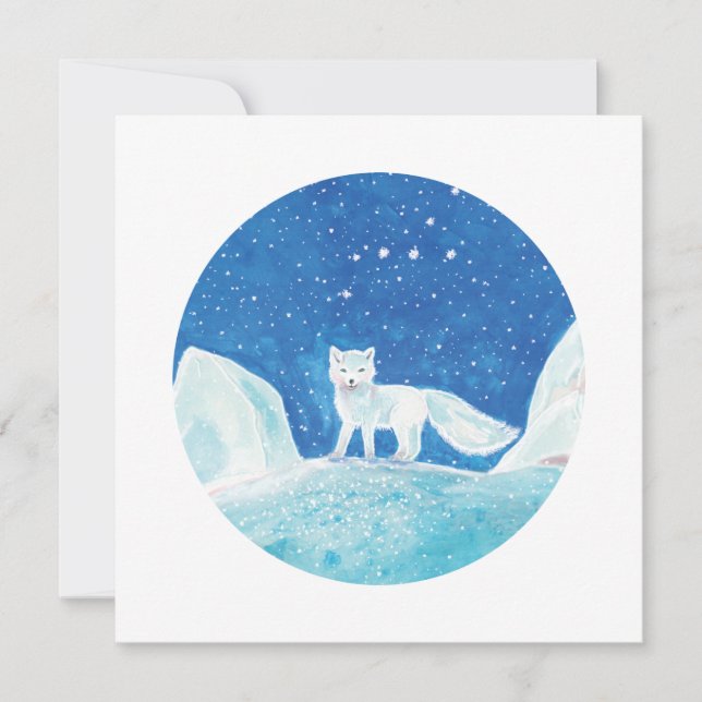 Liten fjällräv (Vulpes lagopus) Illustration   Julkort (Framsida)