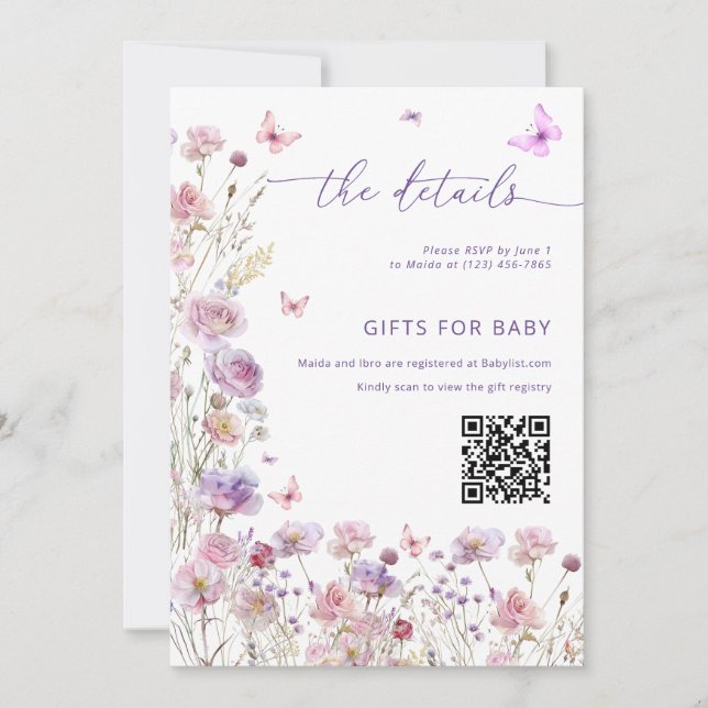 Liten Fjäril Baby Shower Detaljerad Kort  (Framsida)