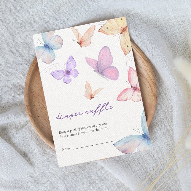 Liten fjäril blöja lotteri flicka baby shower tilläggskort (diaper raffle baby shower card butterfly)