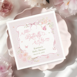 Liten Fjäril Blommande Flicka Bebis Bebis Shower Pappersservett