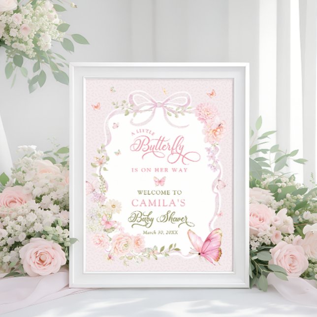 Liten fjäril Blomsterflicka Baby Shower Välkommen  Poster (Skapare uppladdad)
