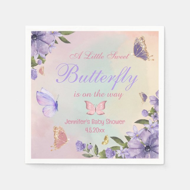 liten fjäril lila blommigt  flicka dusch pappersservett (Framsidan)