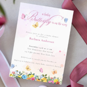 Liten Fjäril Nyckfull Baby Tjej Baby Shower Inbjudningar