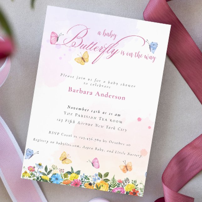 Liten Fjäril Nyckfull Baby Tjej Baby Shower Inbjudningar (Skapare uppladdad)