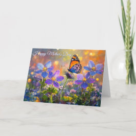 Liten fjäril på vilda blommor Mors dag Kort