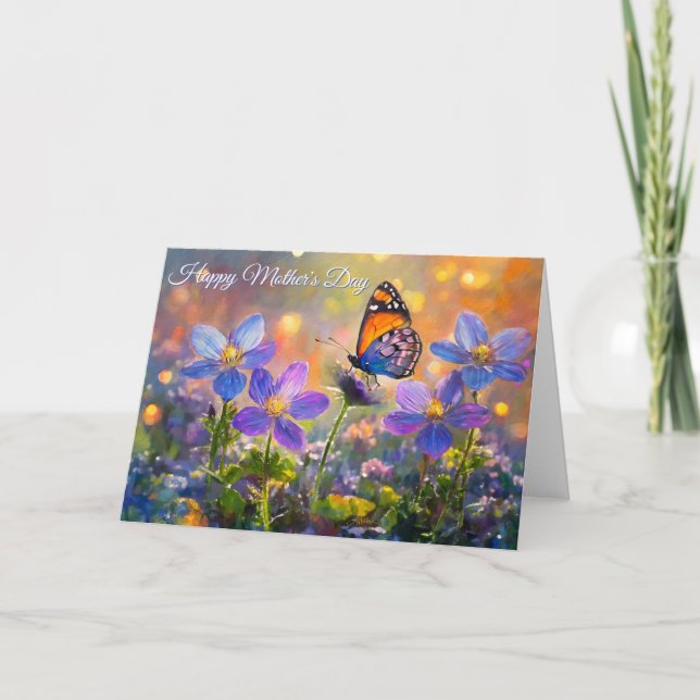 Liten fjäril på vilda blommor Mors dag Kort (Framsida)