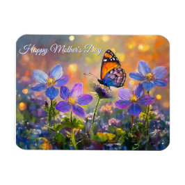 Liten fjäril på vilda blommor Mors dag Magnet