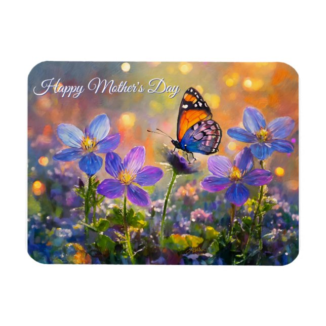 Liten fjäril på vilda blommor Mors dag Magnet (Horisontell)