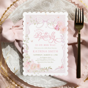 Liten fjäril Rosa Baby Shower Inbjudan