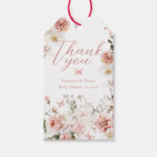 Liten fjäril rosa blommig babyflicka baby shower presentetikett