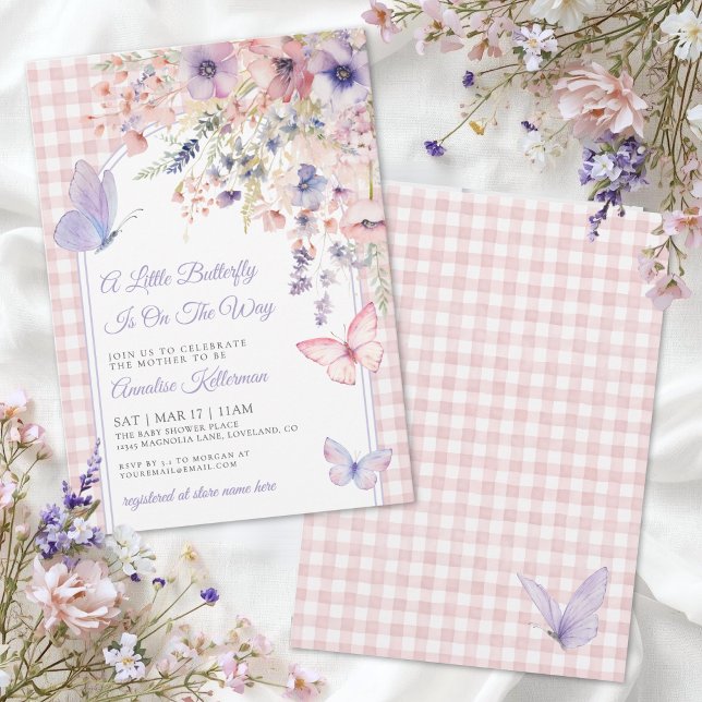 Liten fjäril Vildblomma Baby Shower Inbjudningar (Little Butterfly Wildflower Baby Shower Invitation)