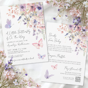 Liten fjäril Wildflower Allt-i-ett Bebis Shower Inbjudningar