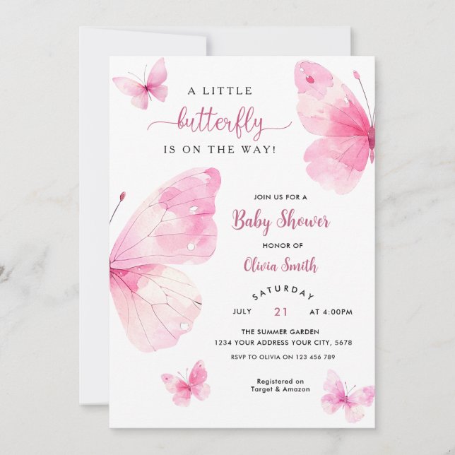 Liten fjärils-baby shower inbjudningar (Framsida)