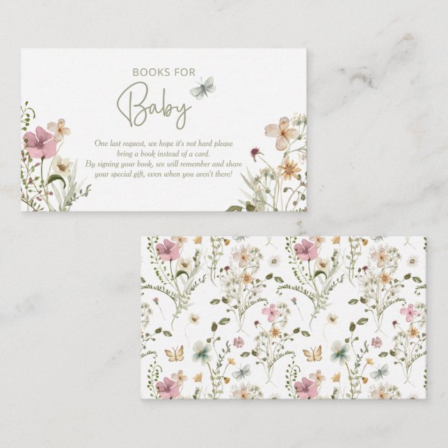 Liten fjärils bokönskan flicka baby shower tilläggskort (Fram/baksida)