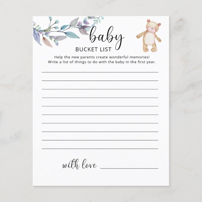 Liten flicka Bear Baby-bucket-lista (Framsida)