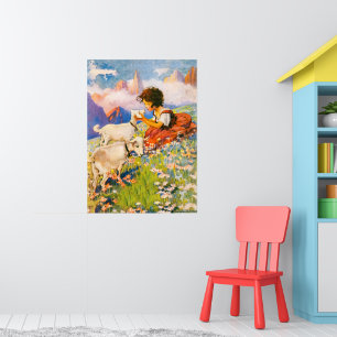 Liten flicka Blommig Vintage-illustration Heidi Poster