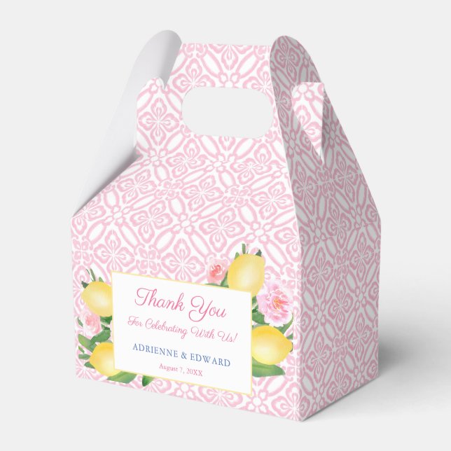 Liten flicka citroner rosa blommig baby shower-fes presentaskar (Framsidan Sidan)