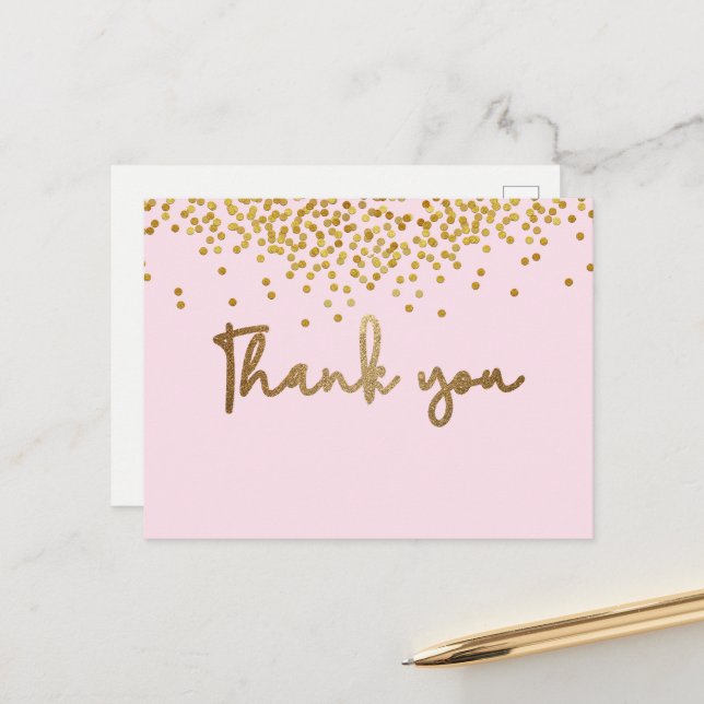 Liten flicka ettårsdag Guldkonfetti Rosénskär rosa Vykort (Fram/Back In Situ)