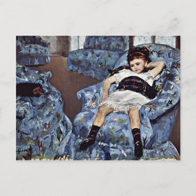 Liten flicka i blåttfåtölj av Cassatt bäst Mary ( Vykort (Framsida)
