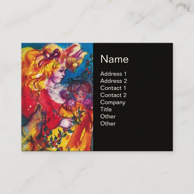 LITEN FLICKA, KAT OCH SÖT DOLL Red Black Visitkort (Framsida)