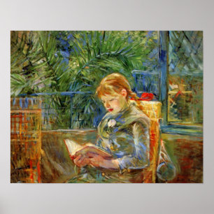 Liten flicka läsning av Berthe Morisot Poster